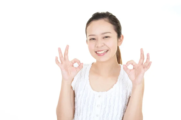 Frau Mit Handzeichen Ordnung — Stockfoto