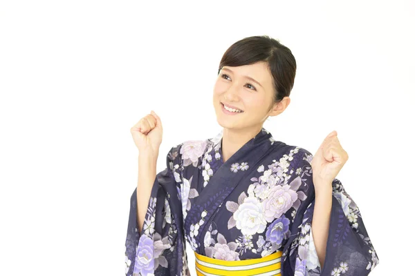 Atractiva Joven Con Kimono Japonés Verano —  Fotos de Stock