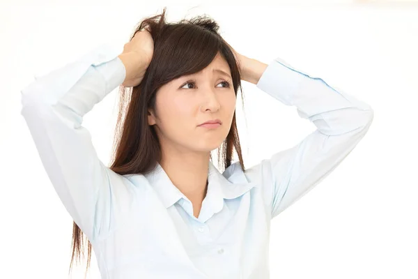 Gefrustreerd Aziatische Vrouw Geïsoleerd Witte Achtergrond — Stockfoto