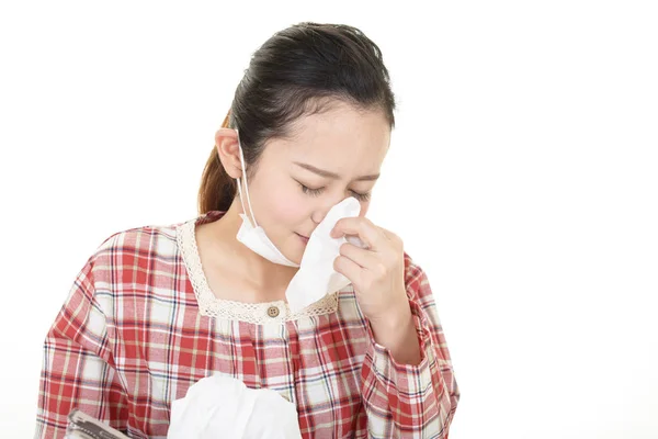 Mujer Mal Estado Que Tiene Gripe — Foto de Stock