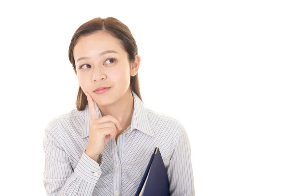 Inquieta Mujer Negocios Asiática Aislada Sobre Fondo Blanco — Foto de Stock