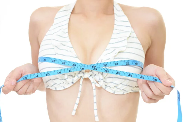 Woman Measuring Her Chest — Stock Photo, Image