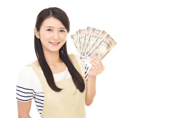 お金で笑顔アジアの主婦 — ストック写真