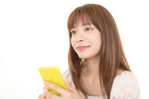 Smiling Woman Using Smart Phone — Stock Photo, Image