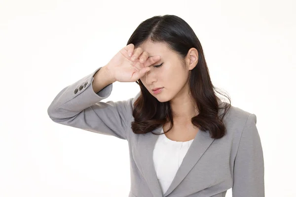 Asiática Mujer Negocios Siente Cansado Estresado —  Fotos de Stock