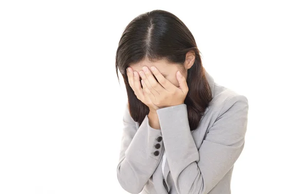 Mujer Joven Llorona Aislada Sobre Fondo Blanco —  Fotos de Stock