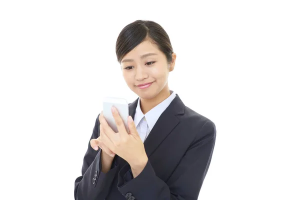 Business Woman Holding Smart Phone — Stock Photo, Image