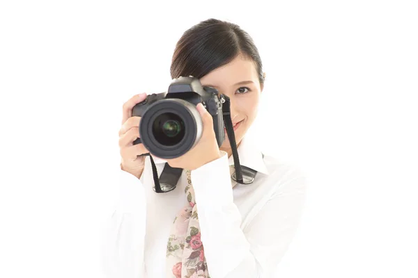 Frau Mit Kamera — Stockfoto