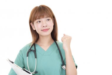 Mutlu pozlar Asya tıp doktoru