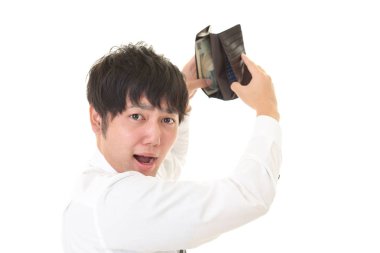 Bir cüzdan ile hayal kırıklığına Asyalı adam