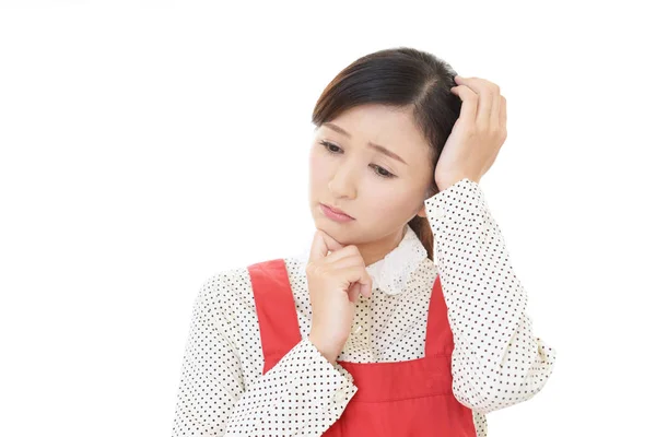 Asiatische Hausfrau Fühlt Sich Müde Und Gestresst — Stockfoto