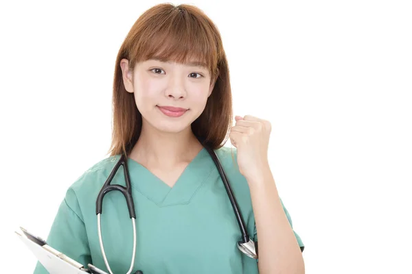 Der Asiatische Arzt Der Glücklich Posiert — Stockfoto