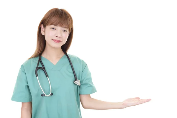 Asian Medical Doctor Showing Something Palm Her Hand — Stock Photo, Image