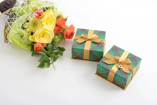 Bellissimo Bouquet Fiori Scatole Regalo — Foto Stock