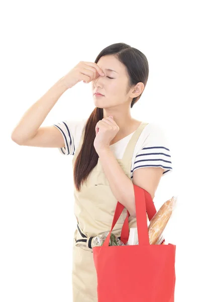 Asian Housewife Who Has Headache — Stock Photo, Image