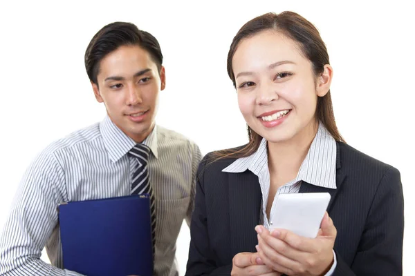 Hombre Negocios Sonriente Mujer Negocios — Foto de Stock