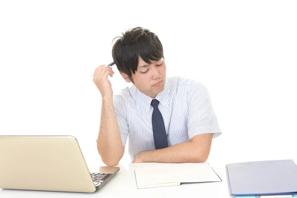 Empresário Asiático Está Sentindo Cansado Estressado — Fotografia de Stock