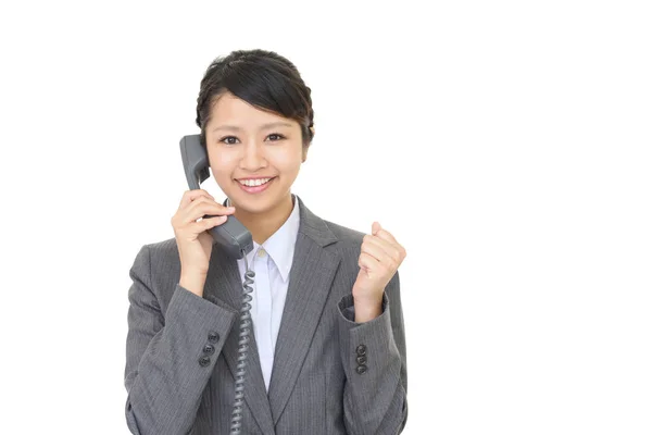 Uma Bela Senhora Escritório Falando Telefone — Fotografia de Stock