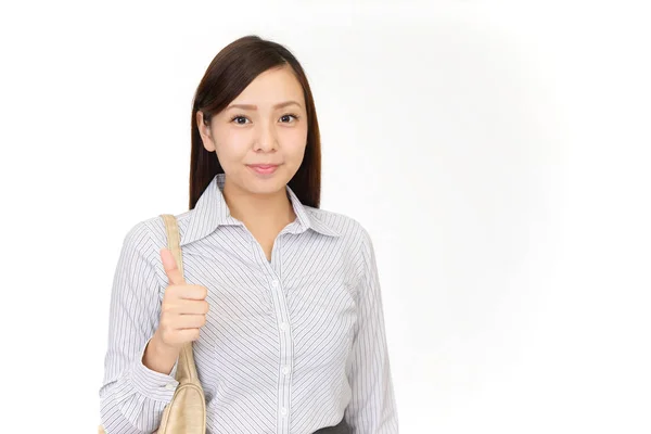 Mujer Sonriente Con Pulgares Arriba —  Fotos de Stock