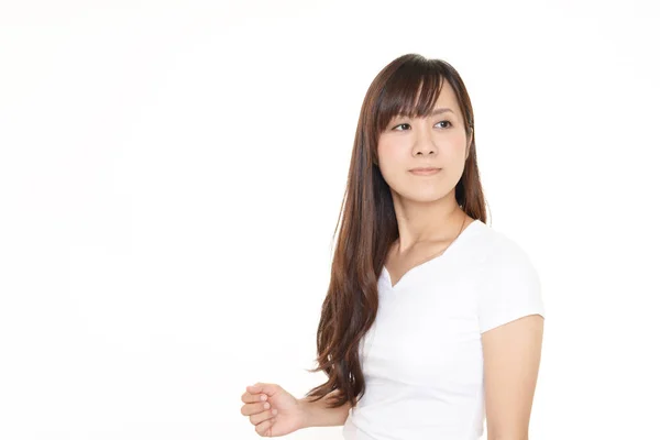 Aantrekkelijke Aziatische Vrouw Geïsoleerd Witte Achtergrond — Stockfoto