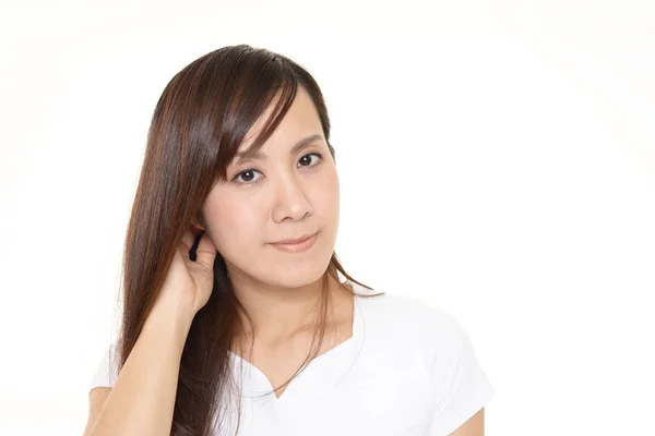 Atraktivní Asijské Žena Izolované Bílém Pozadí — Stock fotografie