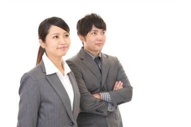 iş adamı ve iş kadını gülümseyen