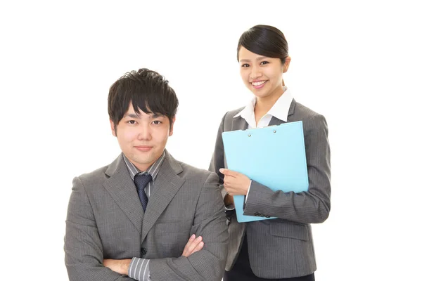 Smiling Businessman Businesswoman — Stock Photo, Image