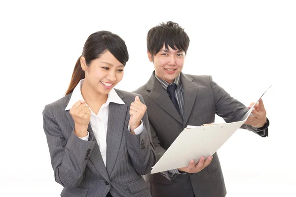 Hombre Negocios Sonriente Mujer Negocios — Foto de Stock