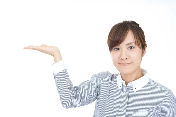 Business Woman Showing Something Palm Her Hand — Stock Photo, Image