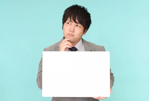 Orolig Asiatiska Affärsman Med Whiteboard — Stockfoto