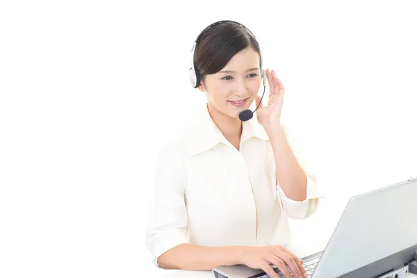 Call Center Operator Working Laptop — Stock Photo, Image