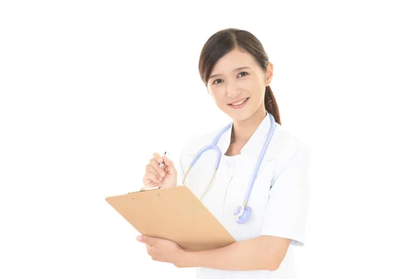 Smiling Female Nurse Isolated White Background — Stock Photo, Image