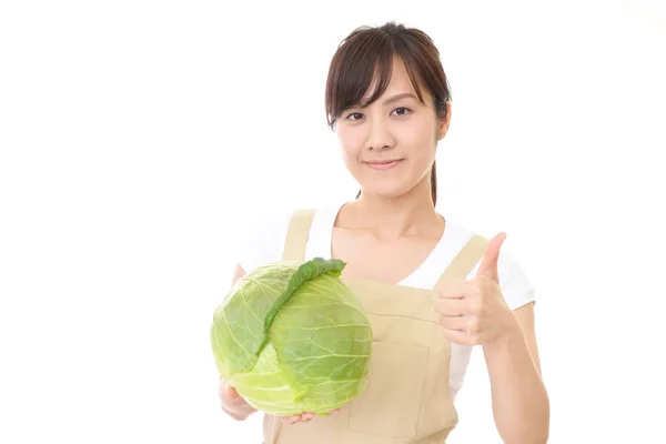 Vrouw Lachend Met Groente — Stockfoto