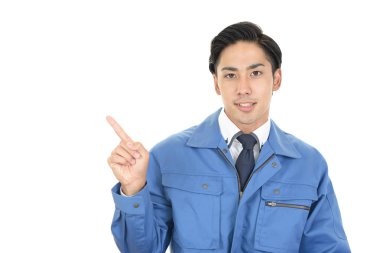 İzole üzerinde beyaz arka plan gösteren Asyalı işçi