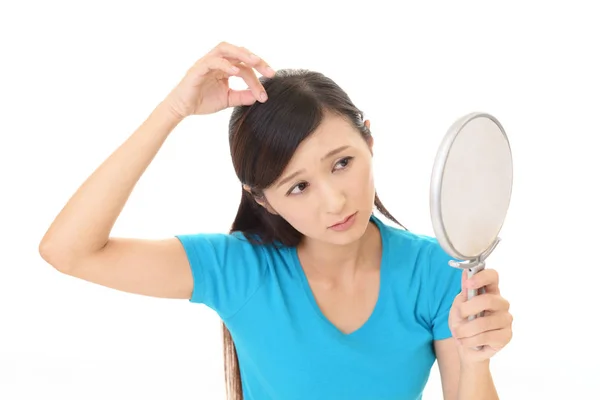 Mujer Buscando Infeliz Con Pelo — Foto de Stock