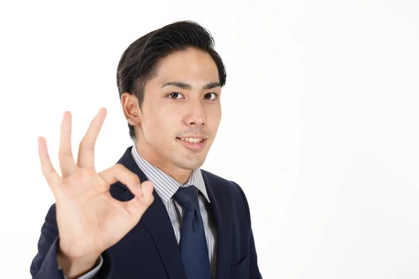 Asiático Homem Negócios Com Mão Sinal — Fotografia de Stock