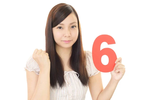 Woman Holding Number Six — Stock Photo, Image