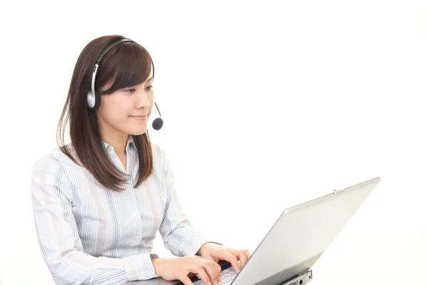 Callcenter Betreiber Arbeitet Einem Laptop — Stockfoto