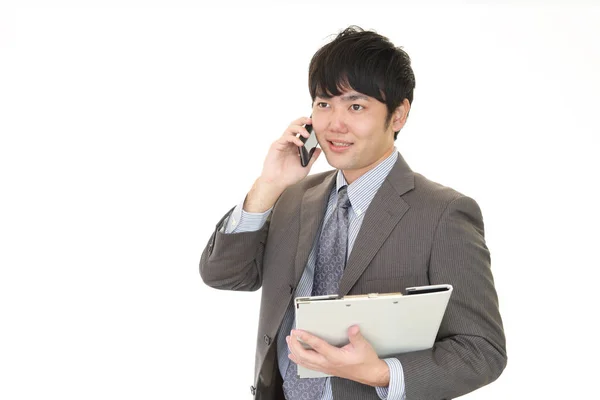Empresario Que Está Hablando Por Teléfono Inteligente — Foto de Stock