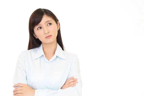 Retrato Mujer Que Incómoda — Foto de Stock