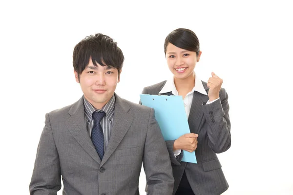 Smiling Businessman Businesswoman — Stock Photo, Image