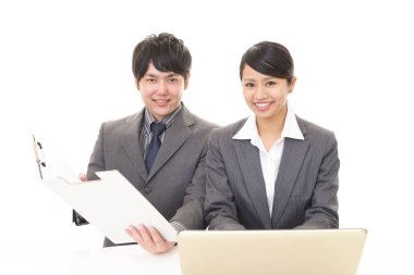 iş adamı ve iş kadını gülümseyen