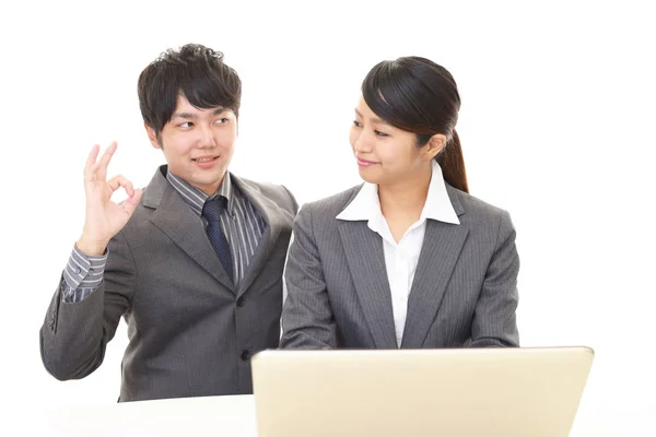 Smiling Businessman Businesswoman — Stock Photo, Image