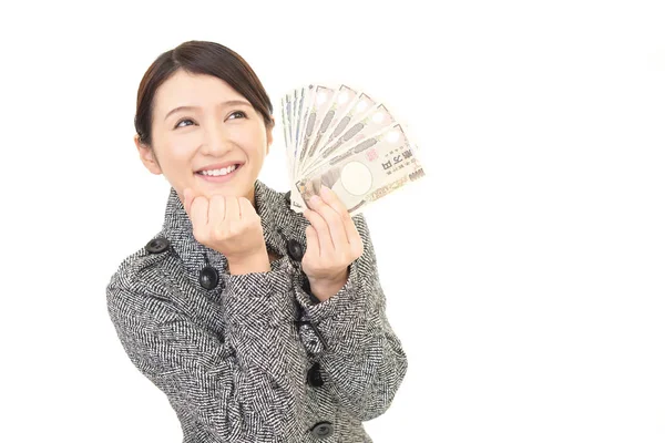 Mujer Joven Sonriente Con Dinero —  Fotos de Stock