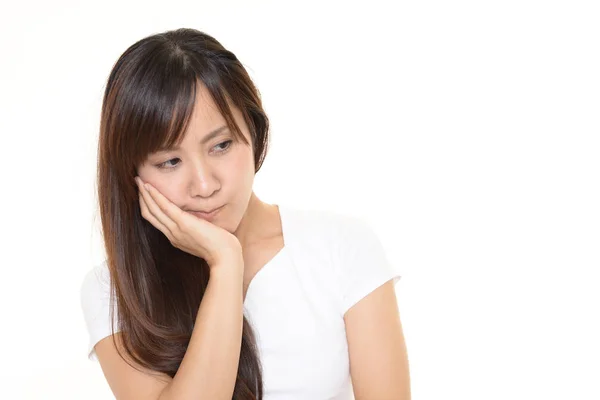 Dissatisfied Asian Woman Isolated White Background — Stock Photo, Image