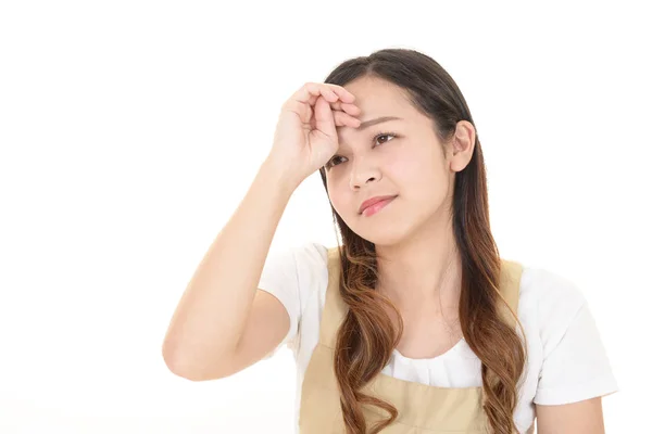 Asian Housewife Feeling Tired Stressed — Stock Photo, Image