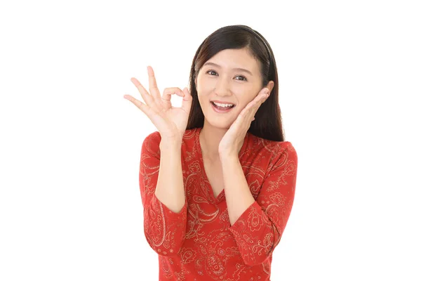 Asiatische Frau Mit Handzeichen — Stockfoto