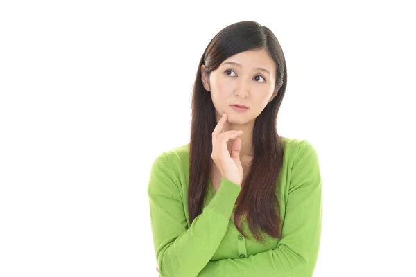 Serious Asian Woman Thinking Something — Stock Photo, Image