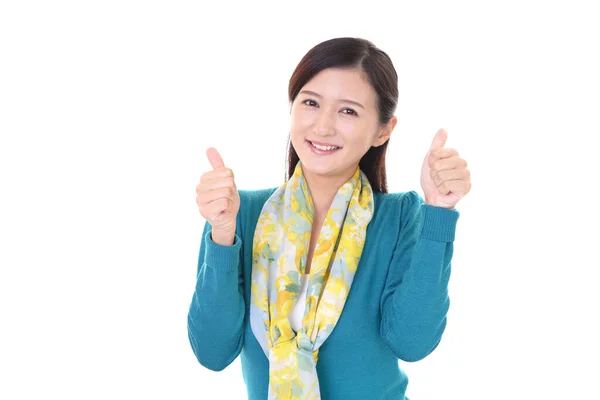 Smiling Woman Thumbs — Stock Photo, Image