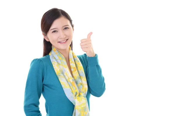 Smiling Woman Thumbs — Stock Photo, Image